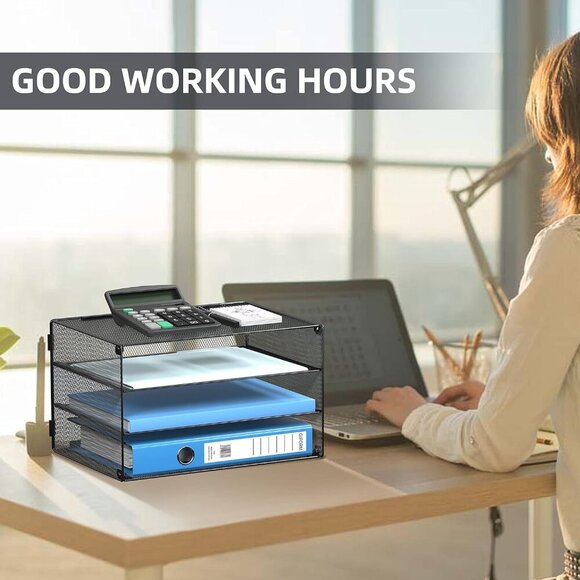 3 Tier Letter Tray Paper Organizer Mesh Metal Desk File Organizer for Home & Off - Picture 6 of 6